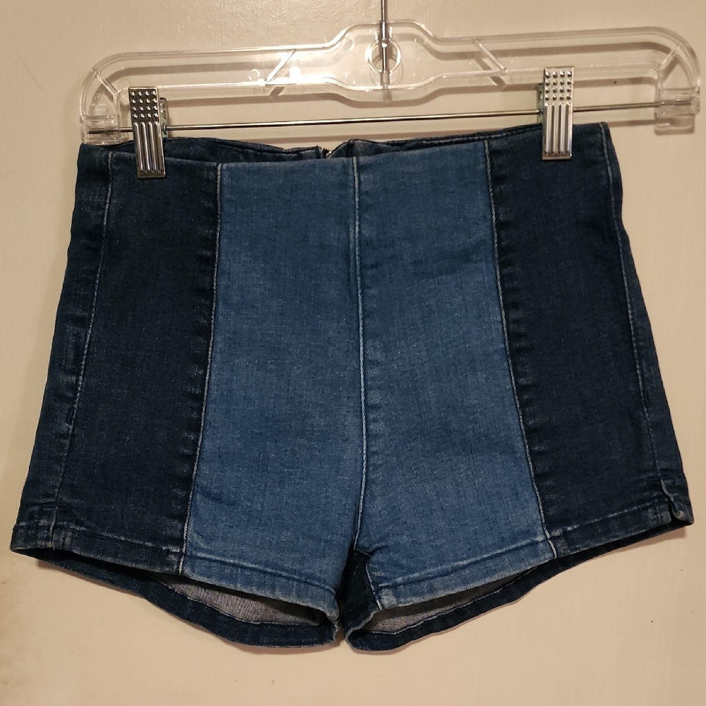 🔴Retro Denim Colorblock Women Mini Shorts